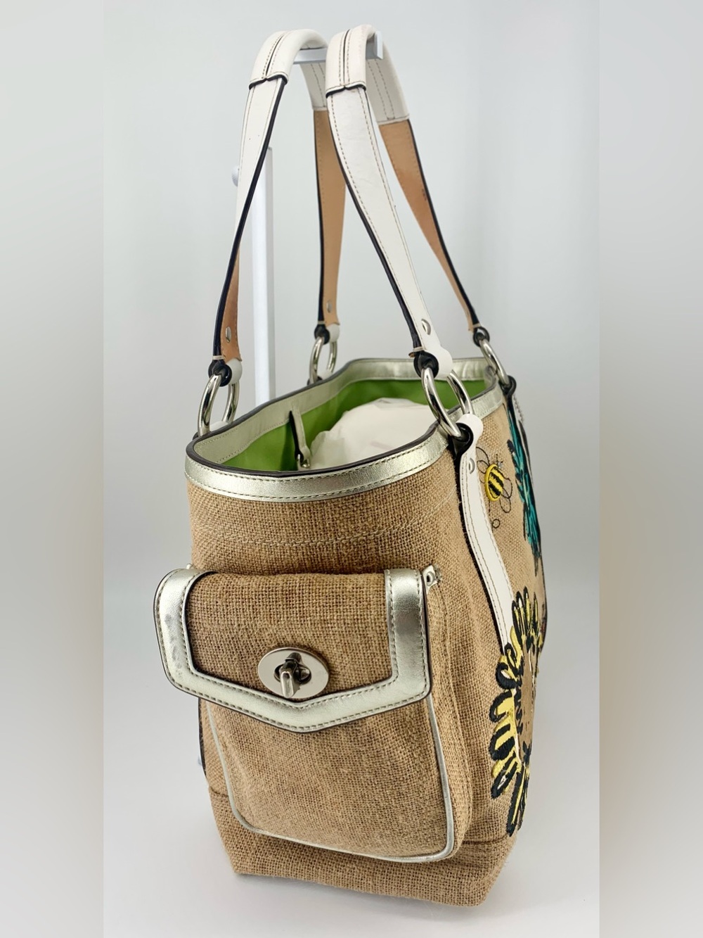 Coach Vintage Limited Edition Raffia Bumble Bee Shoulder Tote Bag - Picture 5 of 11